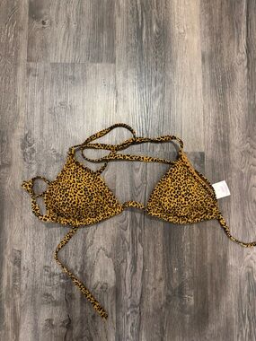 Leopard Print Triangle Bikini Top - Orange & Black